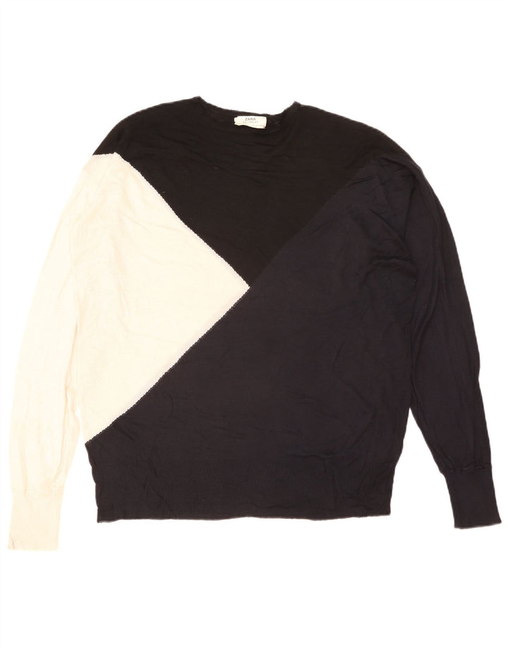 Zara Damen-Pullover mit U-Boot-Ausschnitt, Gr. 14, mittelgroß, mehrfarbig, Farbblock