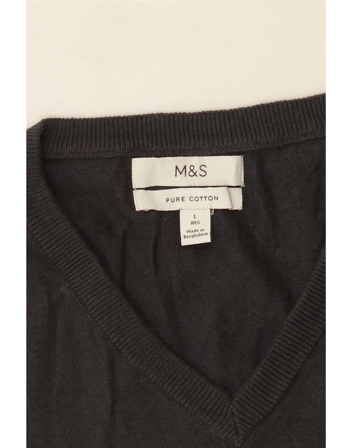 Marks & Spencer Herren-Pullover mit V-Ausschnitt, Größe L, aus grauer Baumwolle