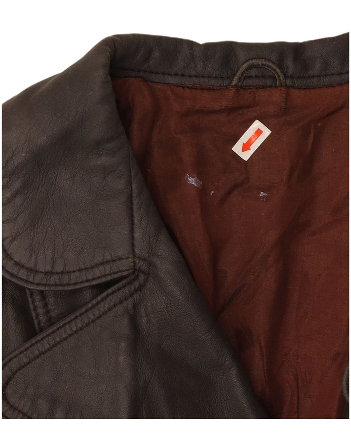 VINTAGE Damen Ledermantel UK 14 Mittelbraun