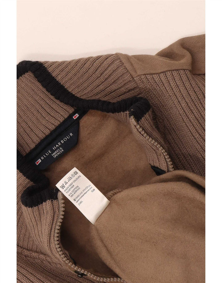 Marks & Spencer Herren Blue Harbor Sweatshirt Pullover Small Braun Farbblock