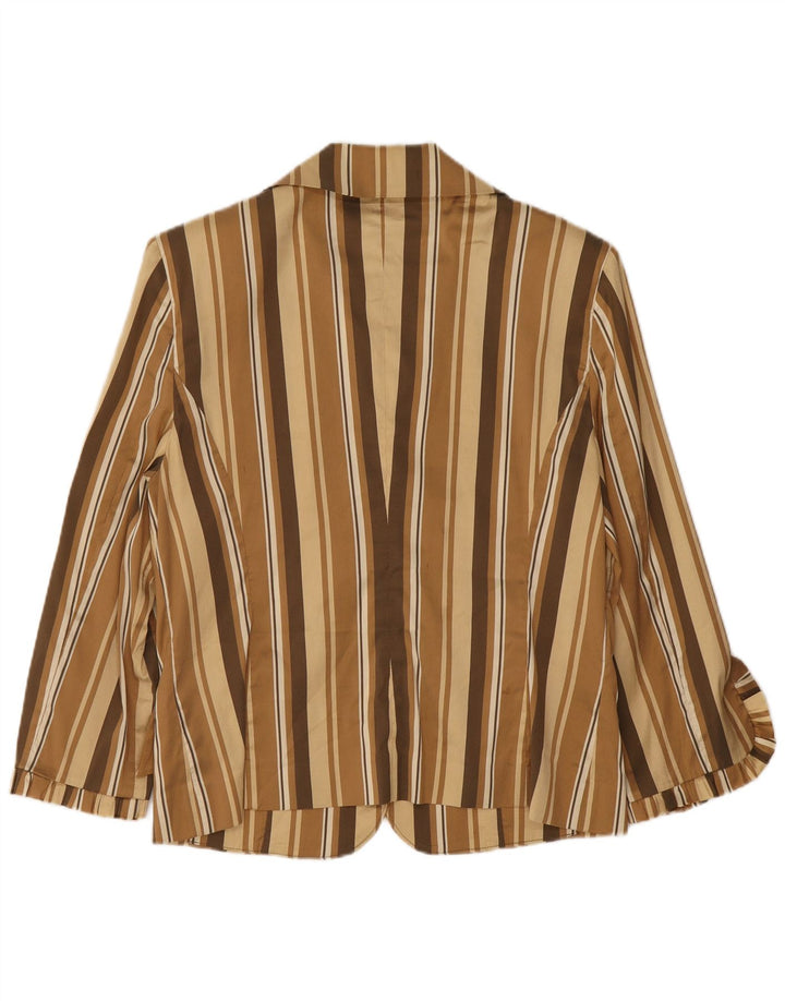 Vintage Damen 3 Knopf 3/4 Ärmel Blazer Jacke IT 48 XL Beige gestreift