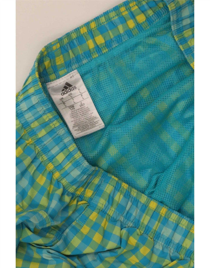 Adidas Herren Badeshorts, großes blaues Gingham-Polyester