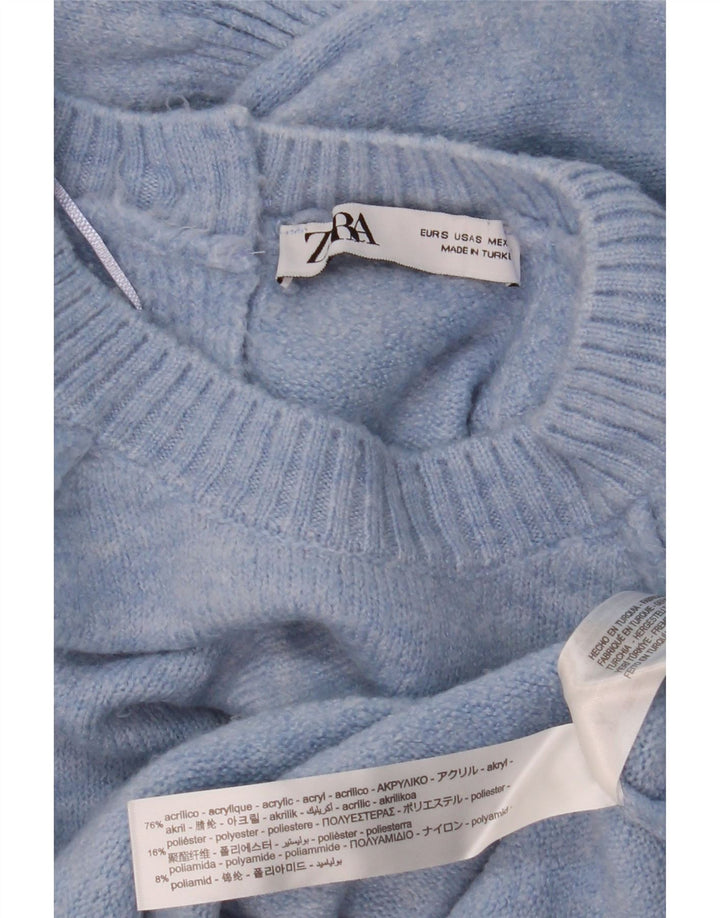 ZARA Damen Crop-Oversize-Pullover mit Rundhalsausschnitt, Gr. 10, Größe S, Blau