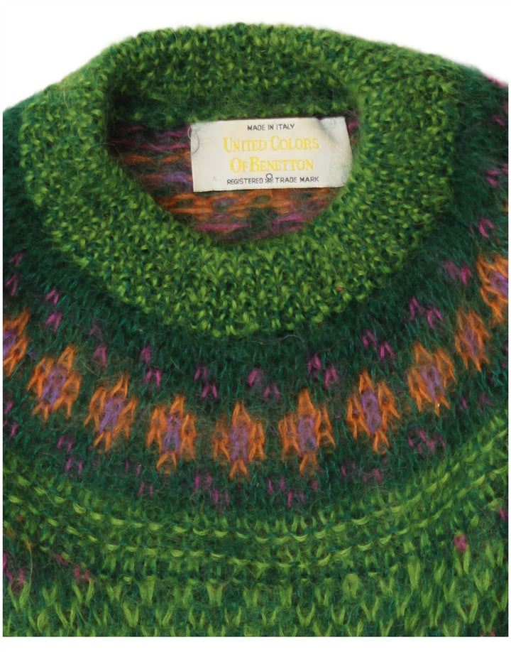 Benetton Damen-Pullover mit Rollkragen, Gr. 14, Mittelgrün, Fair Isle
