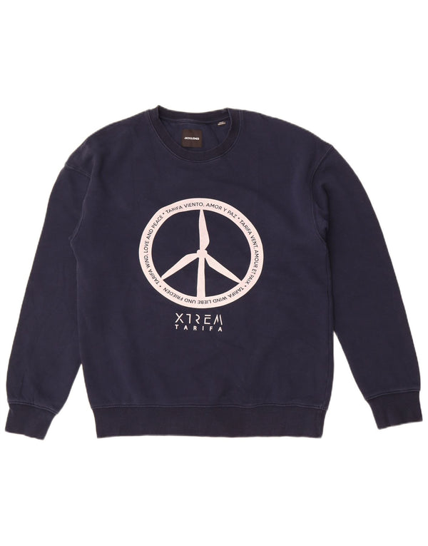 Jack & Jones Herren-Sweatshirt mit Grafik, mittlere marineblaue Baumwolle