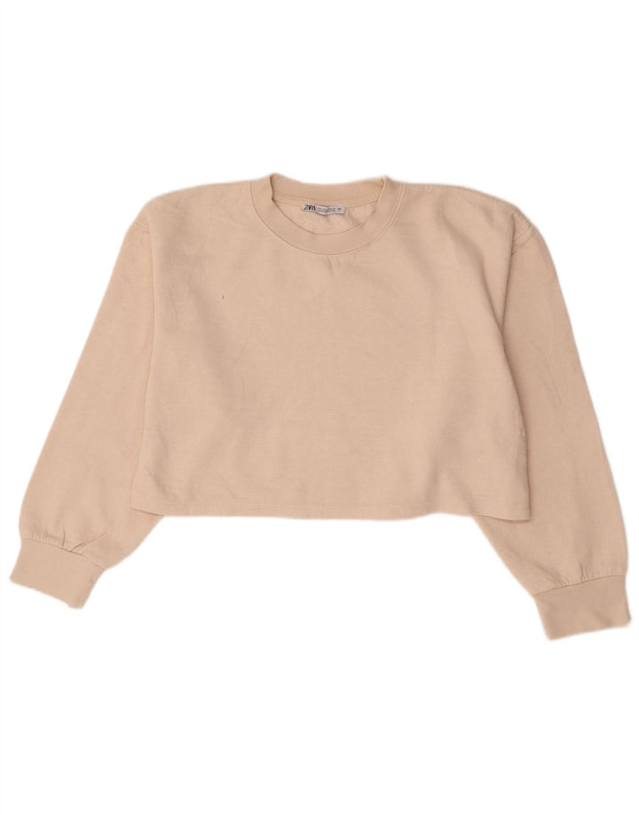 Zara Damen Crop Sweatshirt Pullover UK 14 Medium Off White Cotton