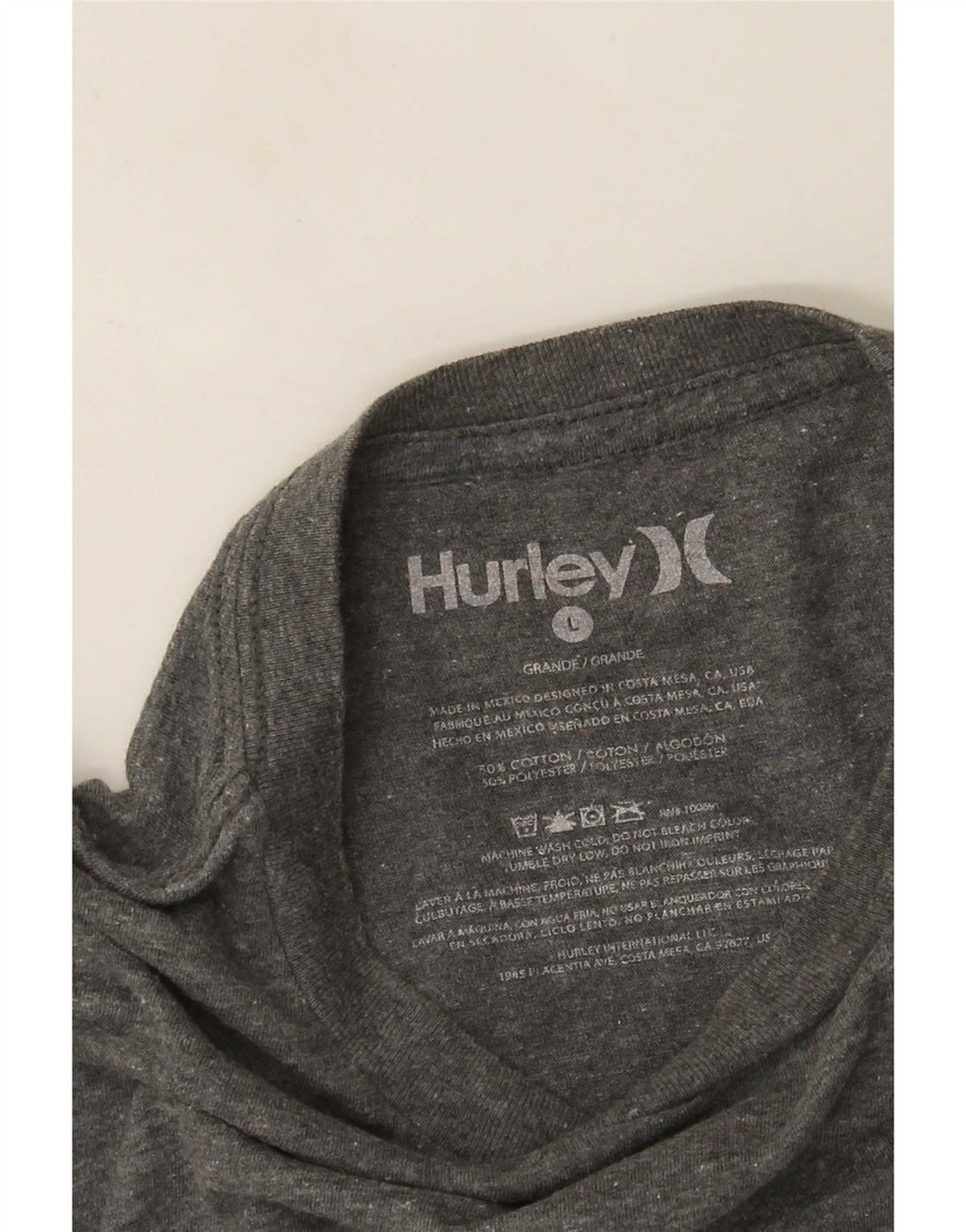 Hurley Herren-Oberteil mit Grafik, langärmlig, groß, grau gefleckte Baumwolle