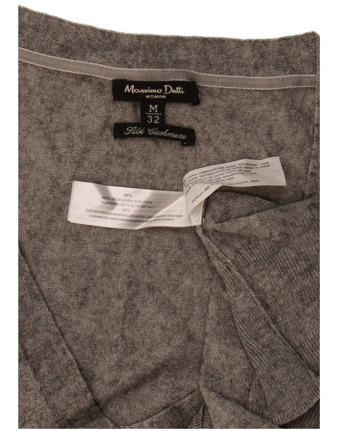 Massimo Dutti Damen-Pullover mit V-Ausschnitt, UK 12, mittelgraue Seide