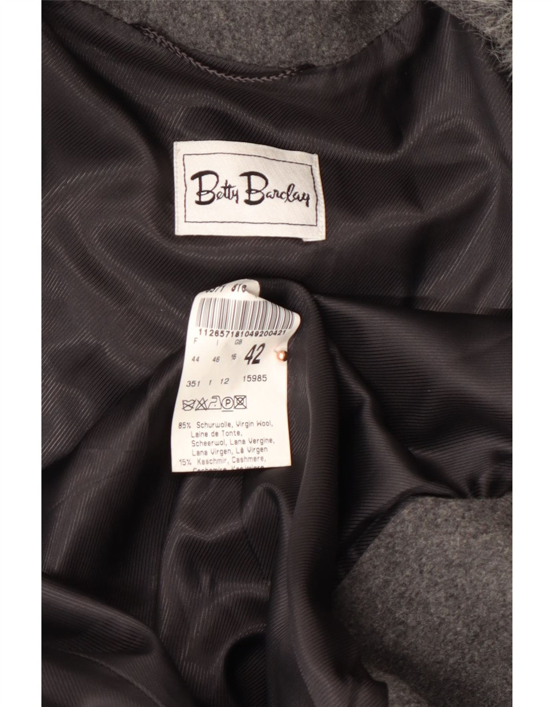 BETTY BARCLAY Damenmantel UK 16 Large Graue Schurwolle