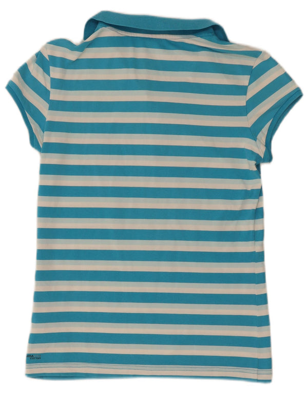 Adidas Damen Climalite Poloshirt UK 12 Mittelblau gestreift Baumwolle