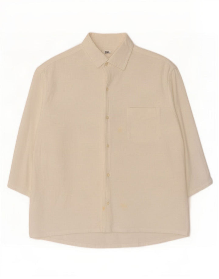 Trussardi Herren-Overshirt-Hemd mit 3/4-Ärmeln, Größe L, Weiß
