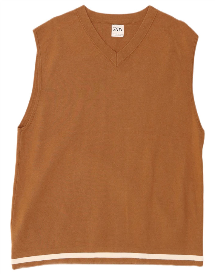 ZARA Herren Weste Tank Top Large Braun Viskose