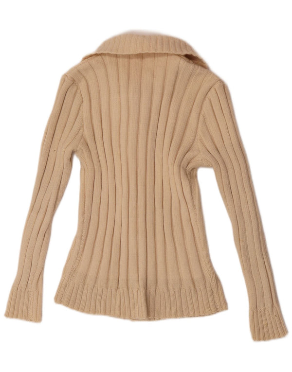 Vintage Damen Cardigan Pullover UK 8 Small Off White