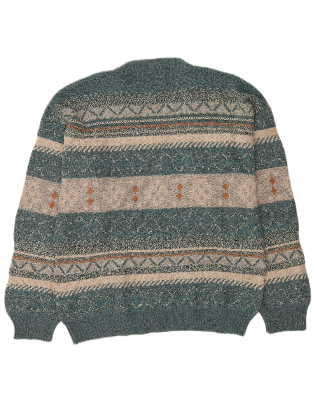 Vintage Herren Pullover mit V-Ausschnitt, groß, blaue Fair-Isle-Wolle