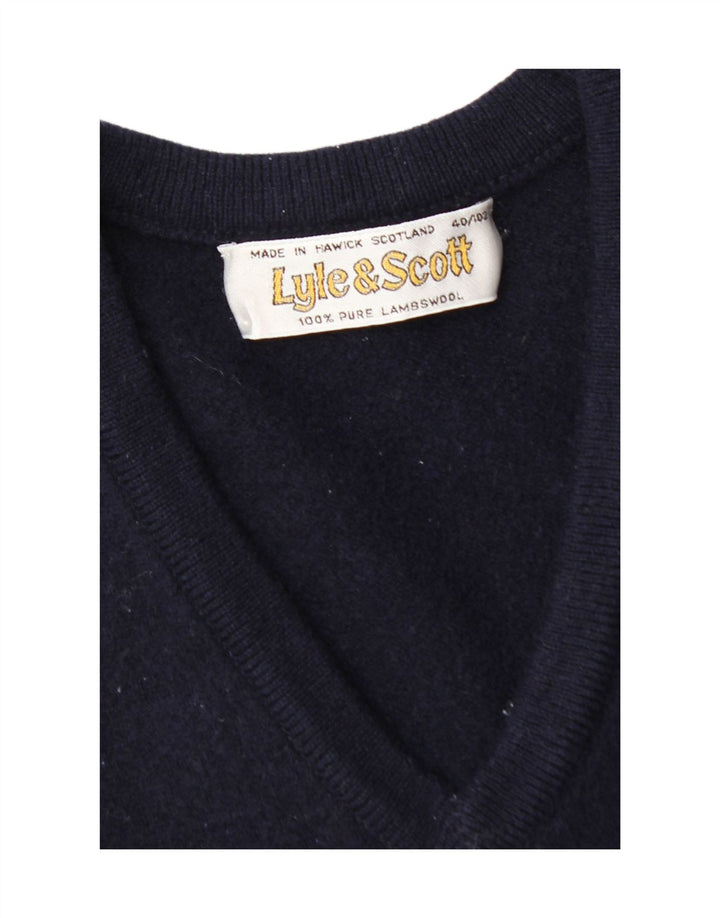 LYLE & SCOTT Womens V-Neck Jumper Sweater EU 40 Medium Navy Blue Vintage Lyle & Scott and Second-Hand Lyle & Scott from Messina Hembry 