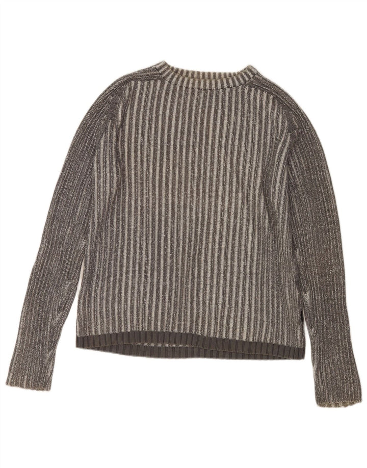 JACK & JONES Herren-Pullover mit Rundhalsausschnitt, mittelgrau, gestreift, Baumwolle