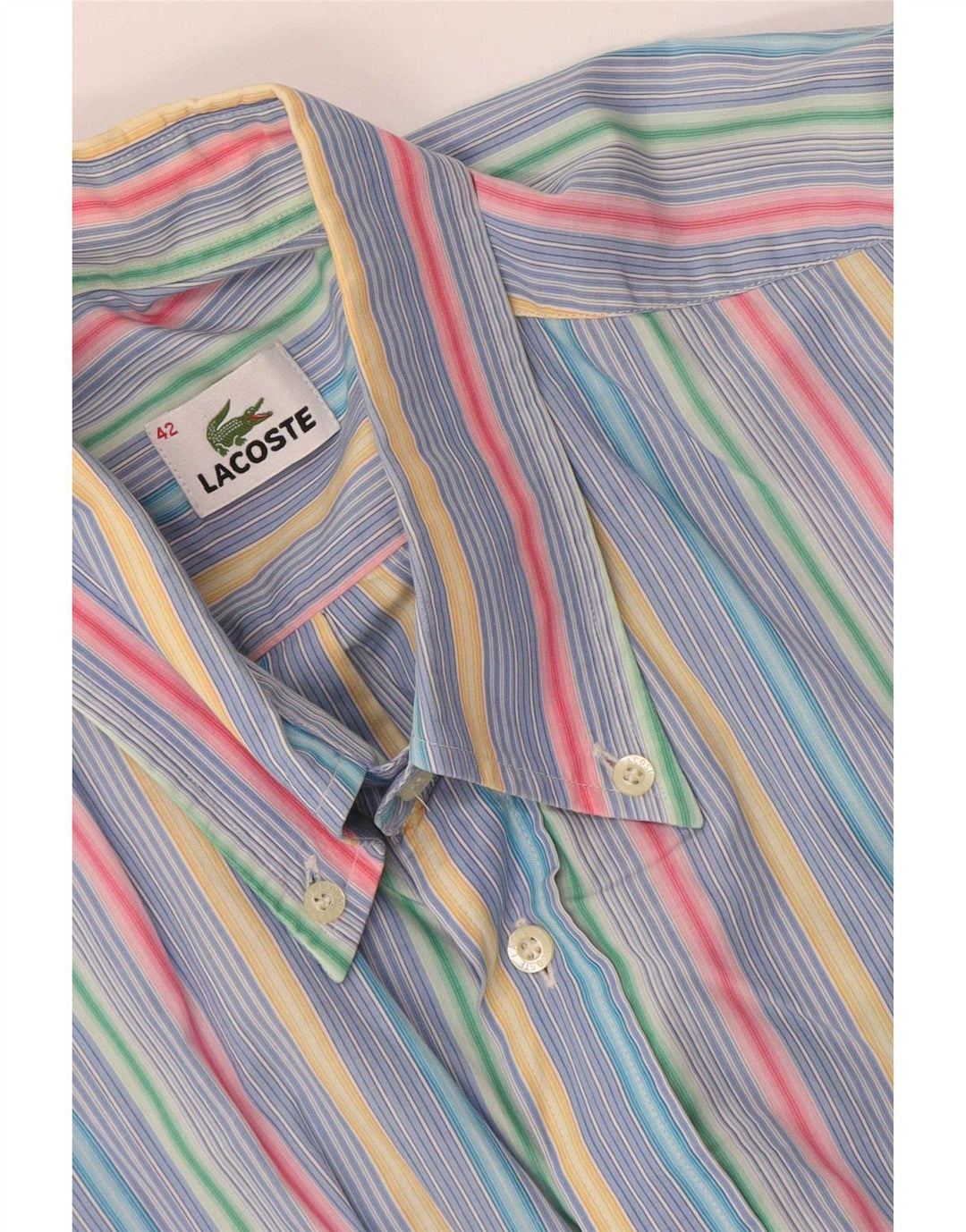 Lacoste Herren-Kurzarmhemd, Größe 42, groß, mehrfarbig gestreift