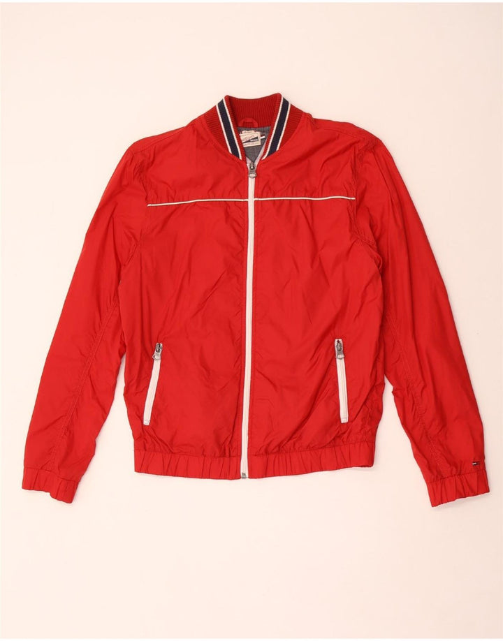 Tommy Hilfiger Herren Bomberjacke UK 38 Mittelrot gestreiftes Nylon