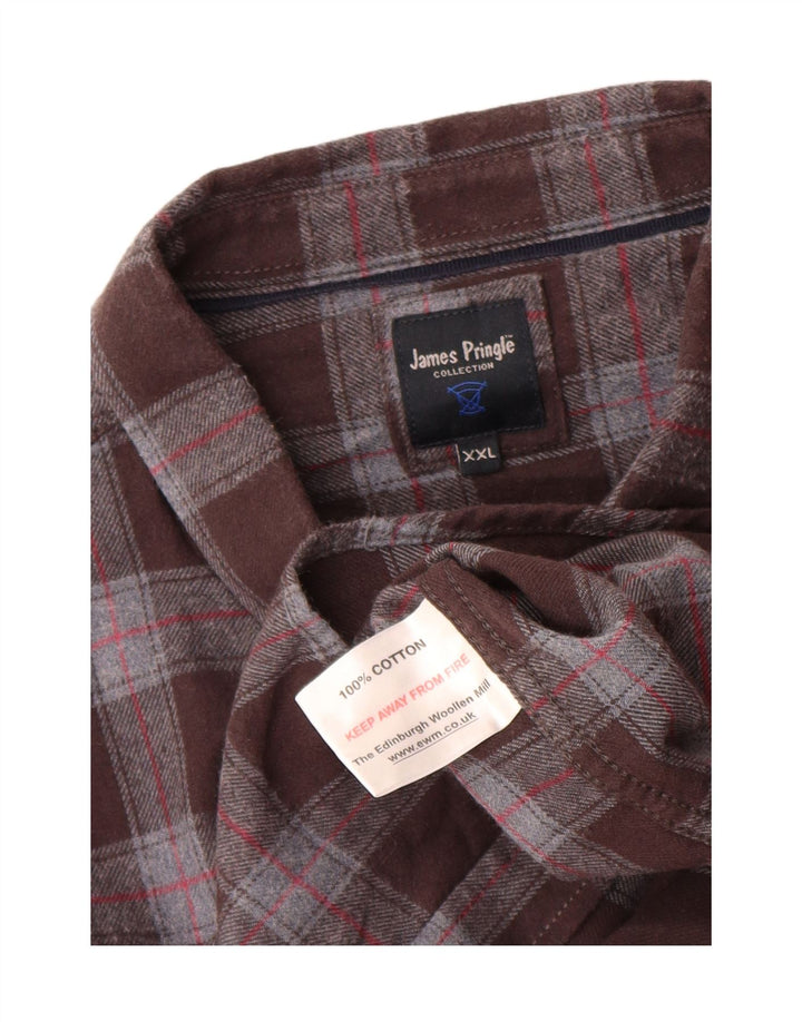 James Pringle Herren-Flanellhemd 2XL, braun kariert, Baumwolle