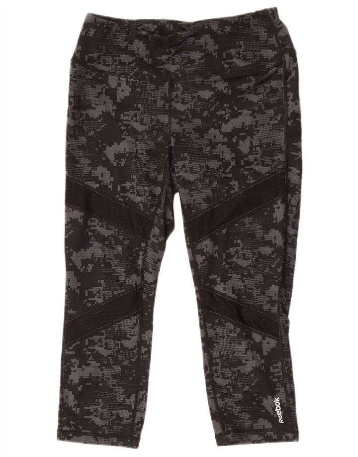 Reebok Damen Capri-Leggings UK 8 Small Schwarz Camouflage