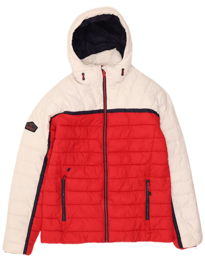 Superdry Wattierte Herrenjacke mit Kapuze, UK 40, Größe L, Weiß, Colourblock-Polyester