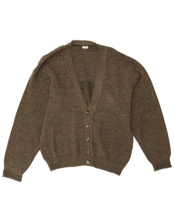 Vintage Herren Cardigan Pullover IT 50 Medium Khaki Flecked Acryl