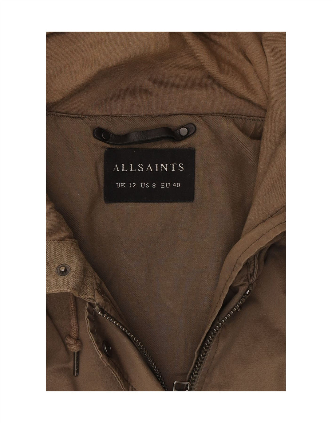 ALL SAINTS Womens Hooded Bomber Jacket UK 12 Medium Brown Cotton
