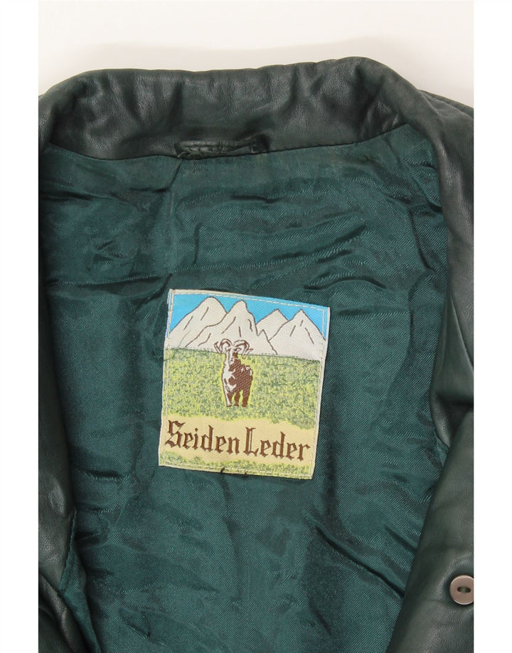 VINTAGE Womens Leather Coat UK 20 2XL Green Leather