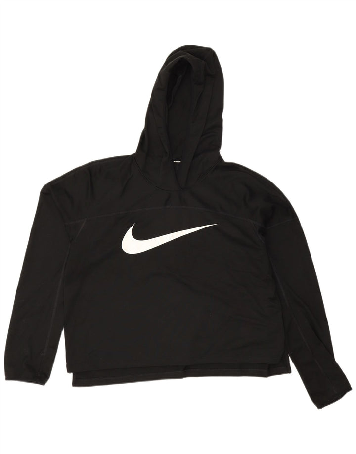 Nike Damen Running Crop Graphic Hoodie Pullover UK 14 Medium Schwarz Polyester