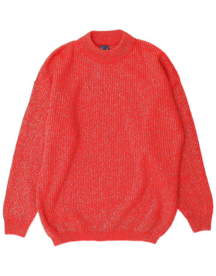 VINTAGE Womens Turtle Neck Jumper Sweater UK 14 Medium Red Pinstripe
