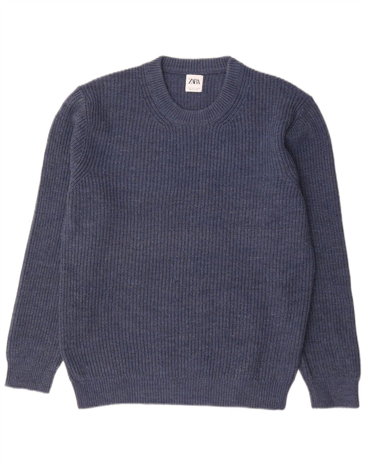 Zara Herren-Pullover mit Rundhalsausschnitt, groß, blaues Acryl