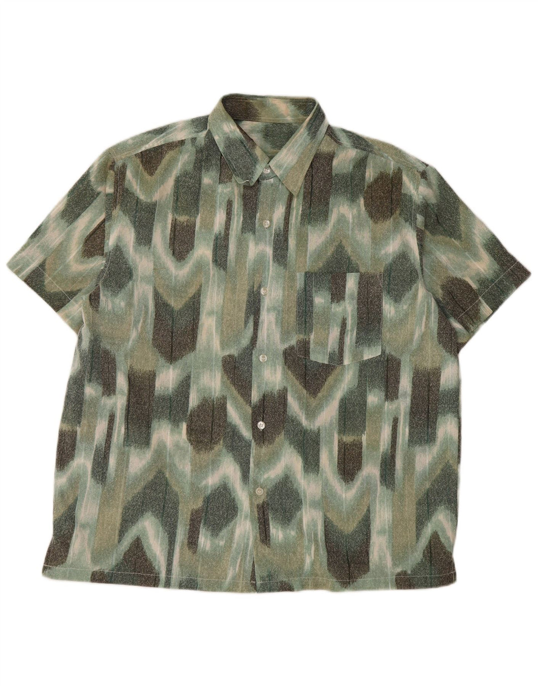 VINTAGE Herren Kurzarmhemd groß grün geometrisch