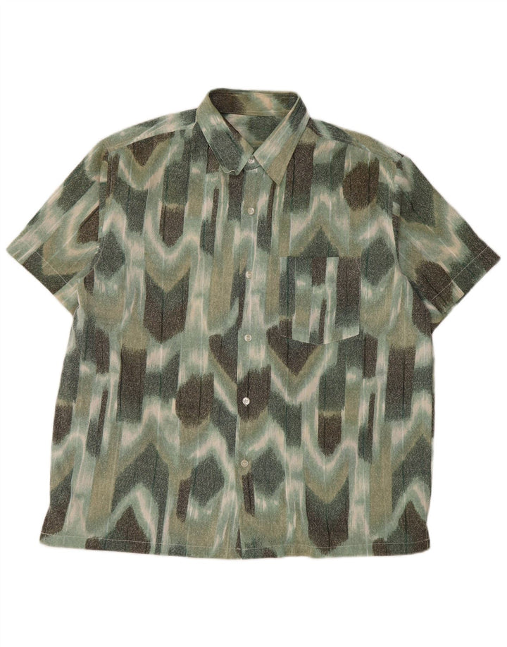 VINTAGE Herren Kurzarmhemd groß grün geometrisch