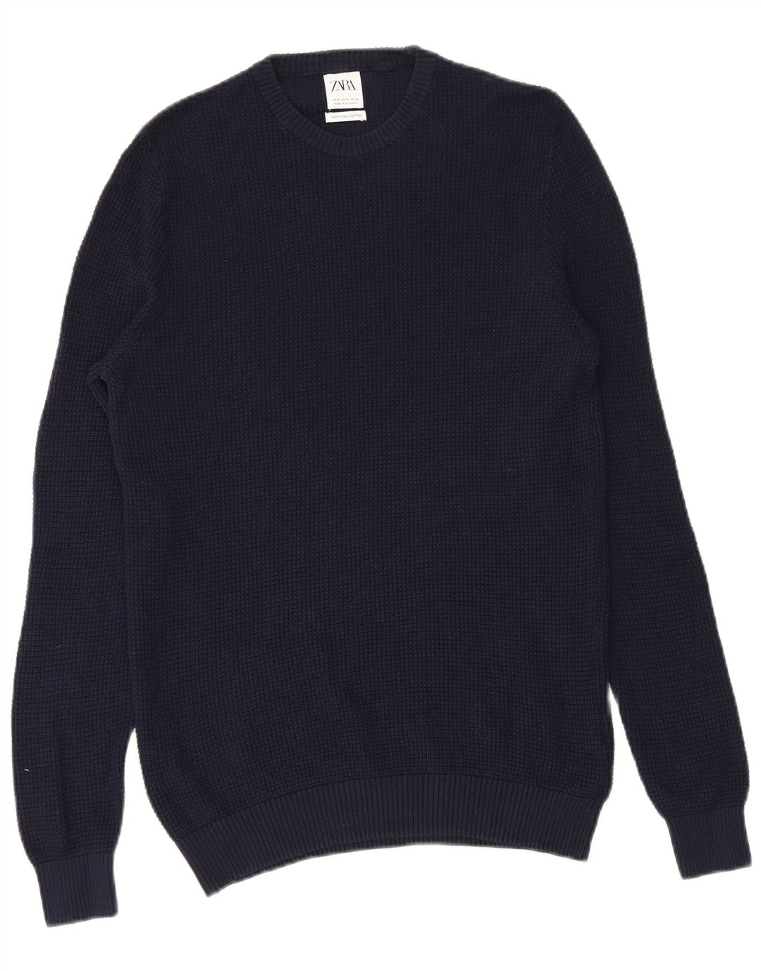Zara Herren-Pullover mit Rundhalsausschnitt, mittlere marineblaue Baumwolle