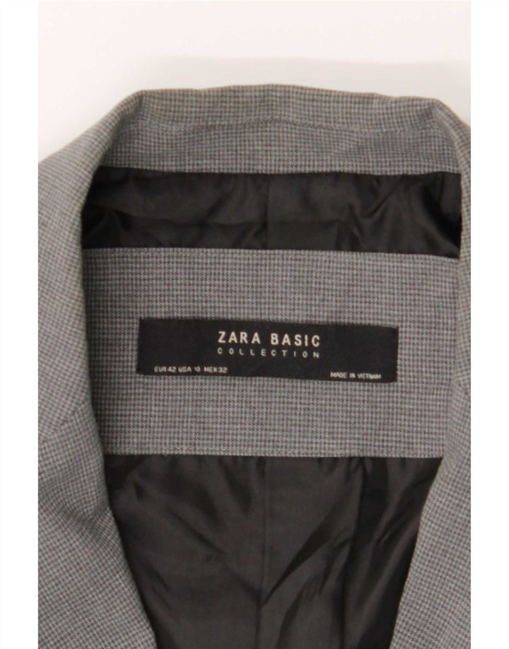 Zara Damen-Blazerjacke mit 1 Knopf, EU 42, großes graues Hahnentritt-Polyester