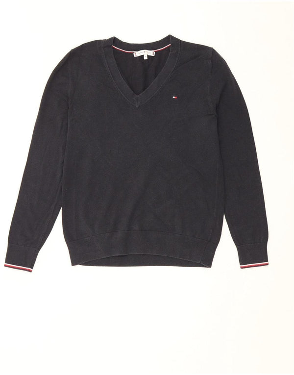 Tommy Hilfiger Damen-Pullover mit V-Ausschnitt, Gr. 6, XS, schwarze Baumwolle