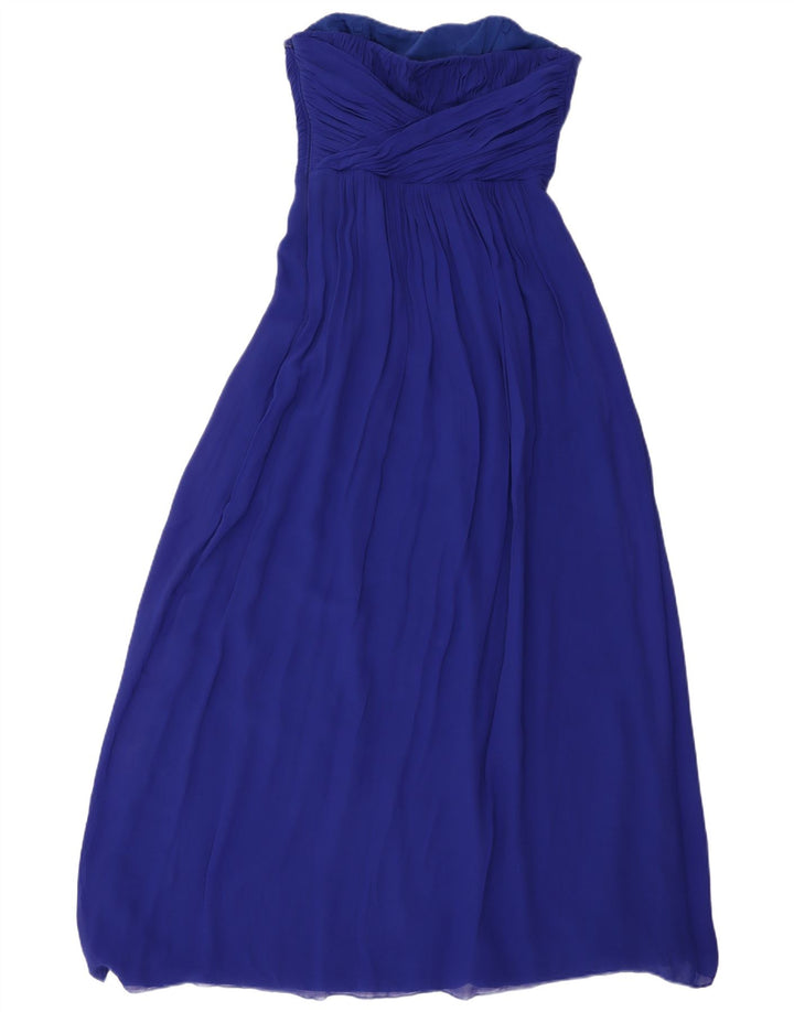 Ted Baker Damen Maxi-trägerloses Kleid, Größe 3, mittelblaue Seide