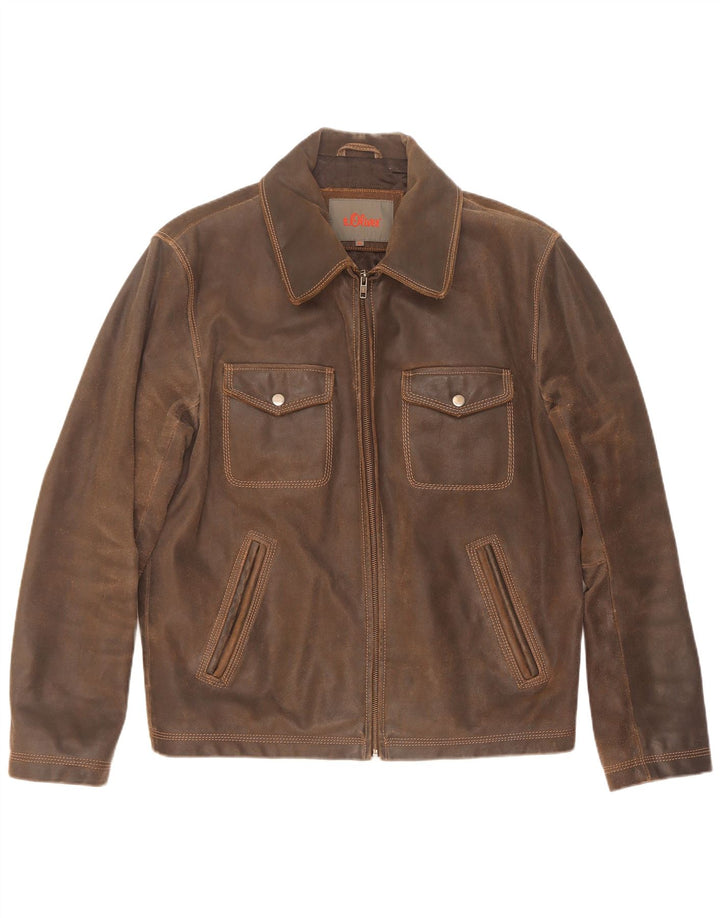 S.Oliver Herren Lederjacke UK 38 Mittelbraun