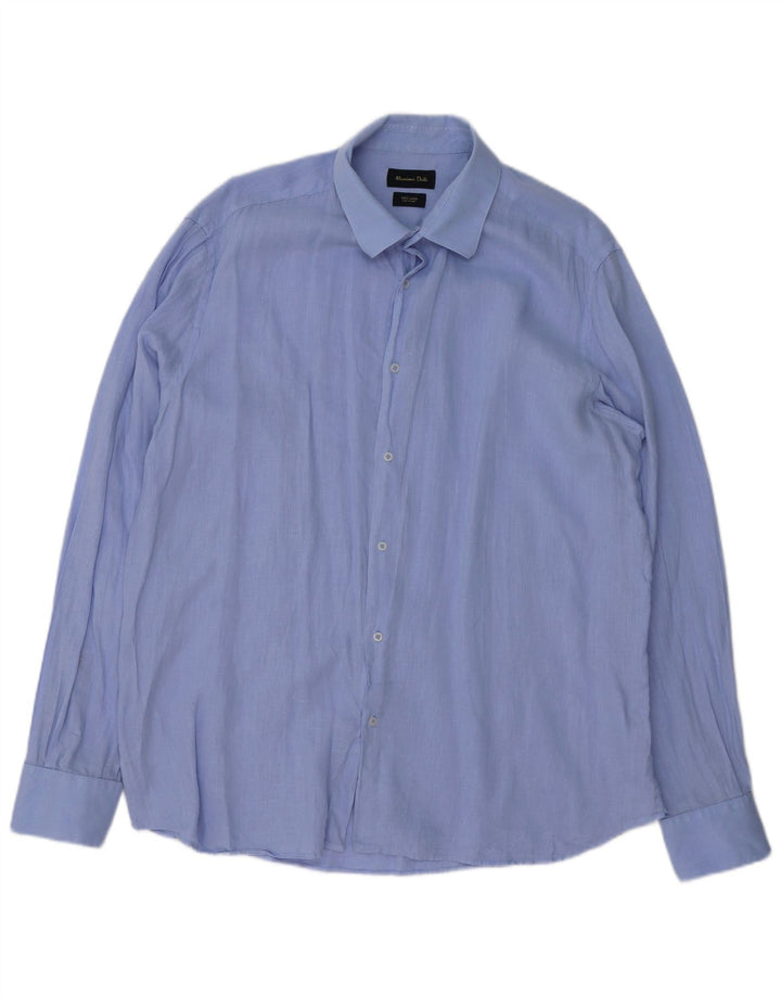 MASSIMO DUTTI Herrenhemd 2XL Blaues Leinen