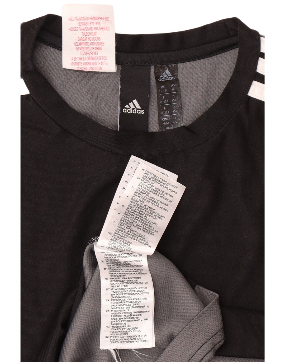 ADIDAS Boys T-Shirt Top 11-12 Years Black Colourblock Polyester