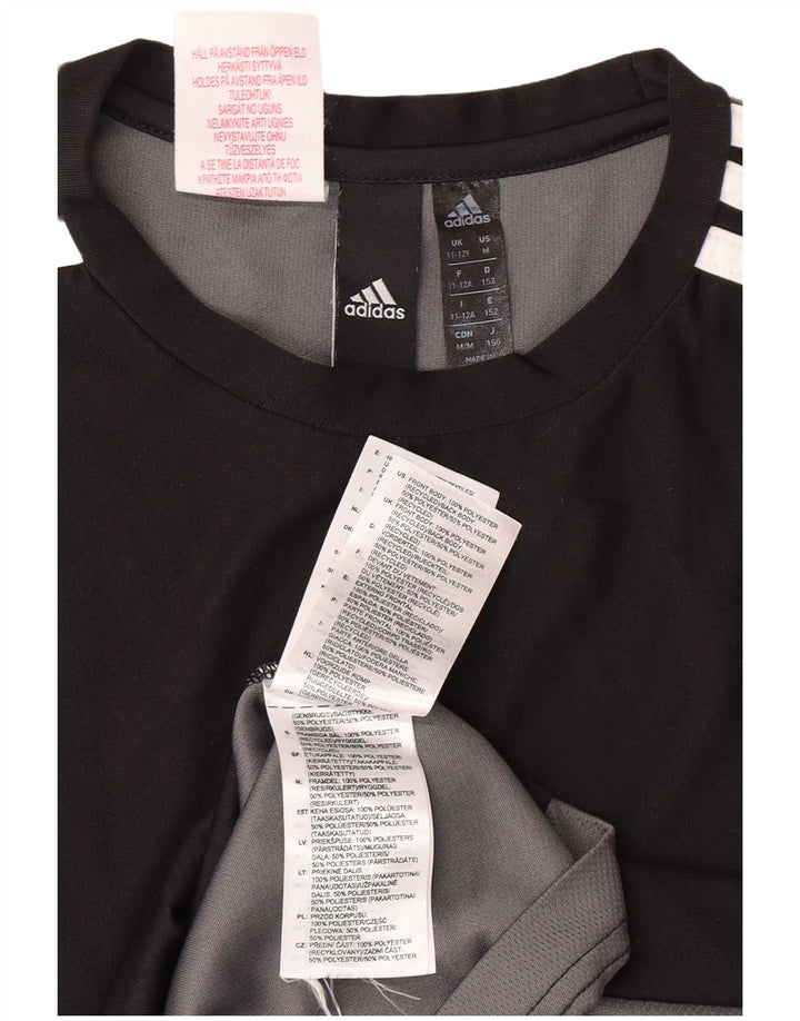 ADIDAS Boys T-Shirt Top 11-12 Years Black Colourblock Polyester