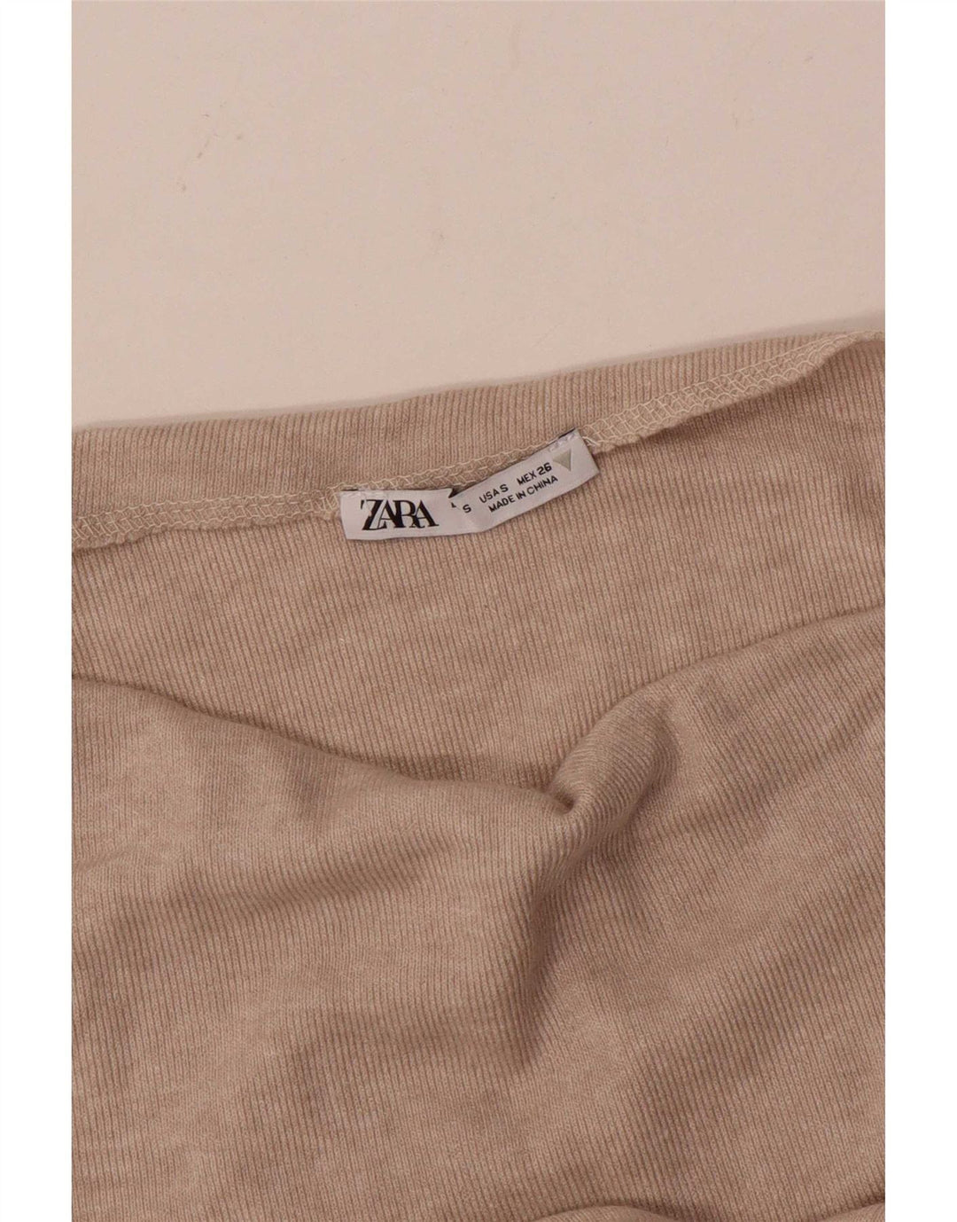 Zara Damen Crop Long Sleeve One Shoulder Top UK 8 Small Beige