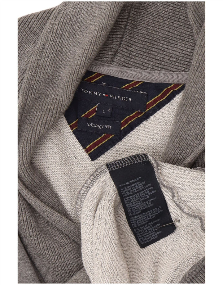 Tommy Hilfiger Herren-Cardigan mit Grafik, groß, graue Baumwolle