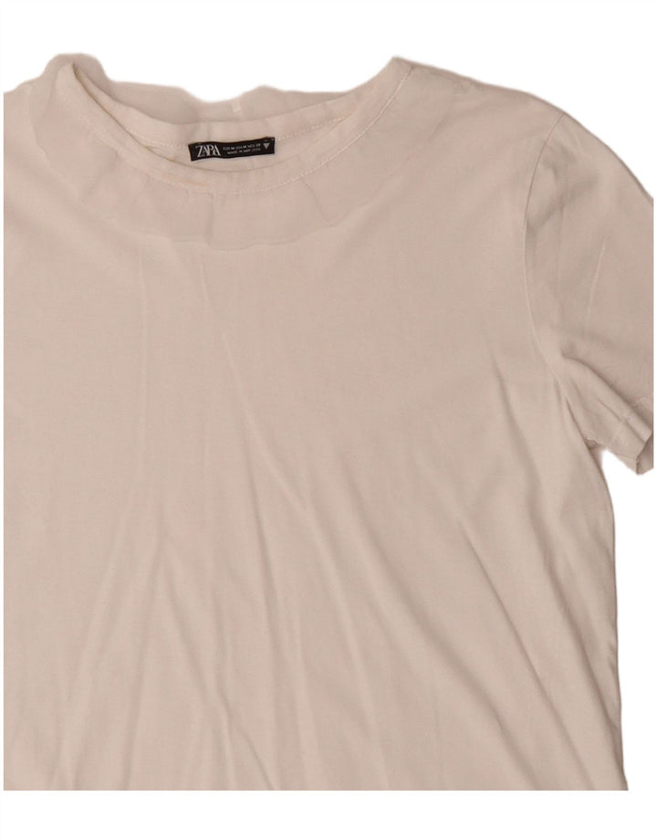 Zara Damen Crop T-Shirt Top UK 12 Medium Weiß