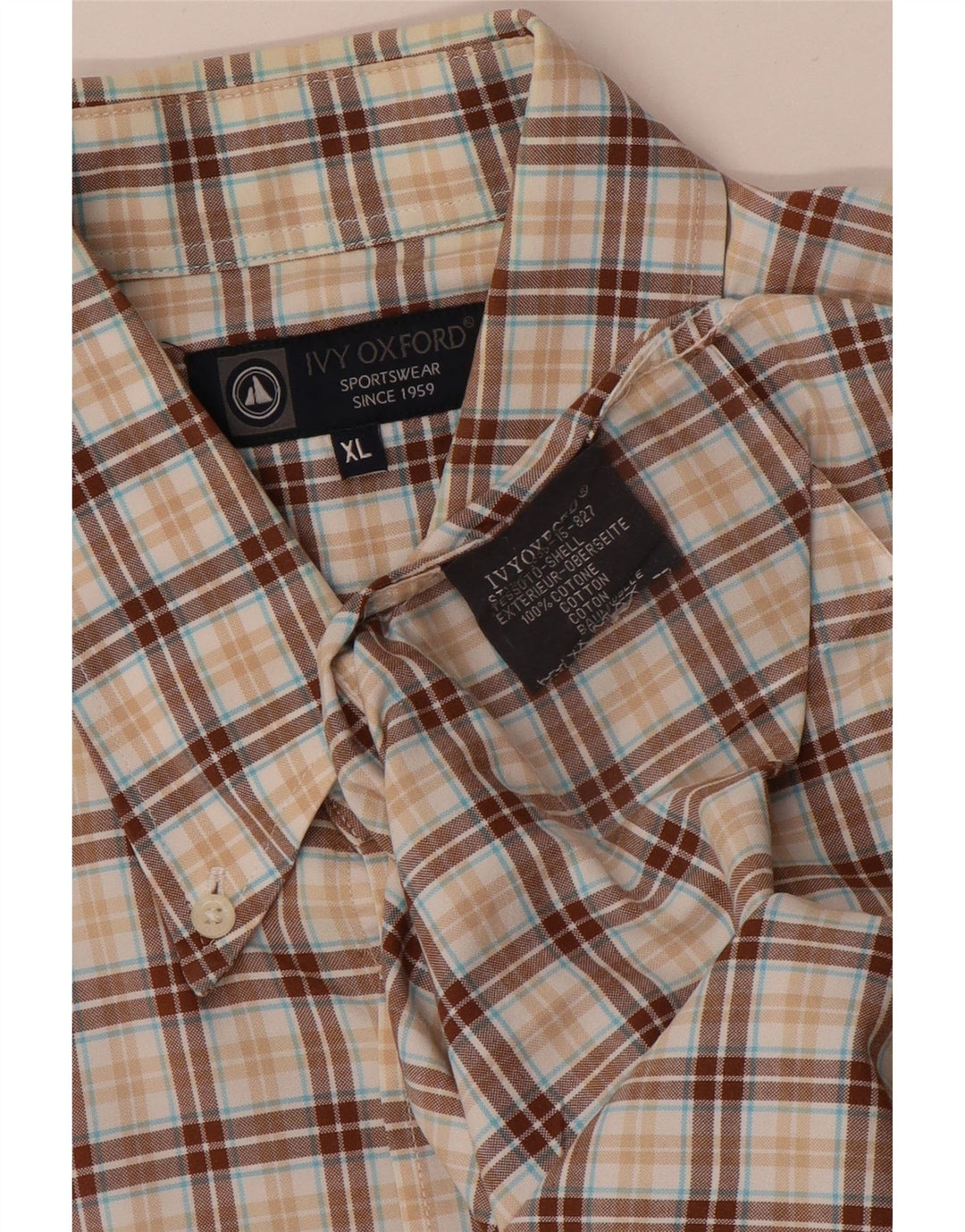 Ivy Oxford Herrenhemd XL, braun kariert, Baumwolle