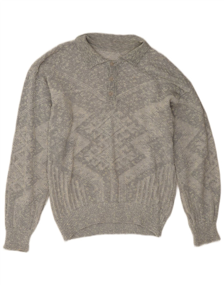 Vintage Herren Rollkragenpullover Pullover Groß Grau Geometrisch