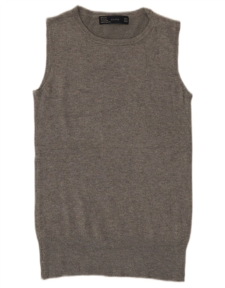 Zara Damen Weste Tank Top UK 8 Small Grau Rayon