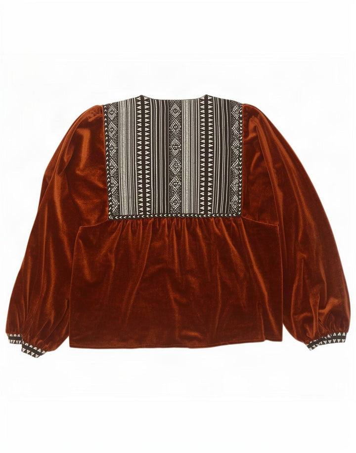 Vintage Damen Cardigan Top UK 16 Großes braunes geometrisches Polyester