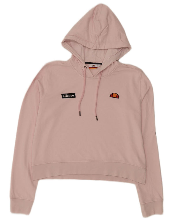 Ellesse Womens Crop Graphic Hoodie Pullover UK 16 Large Rosa Baumwolle
