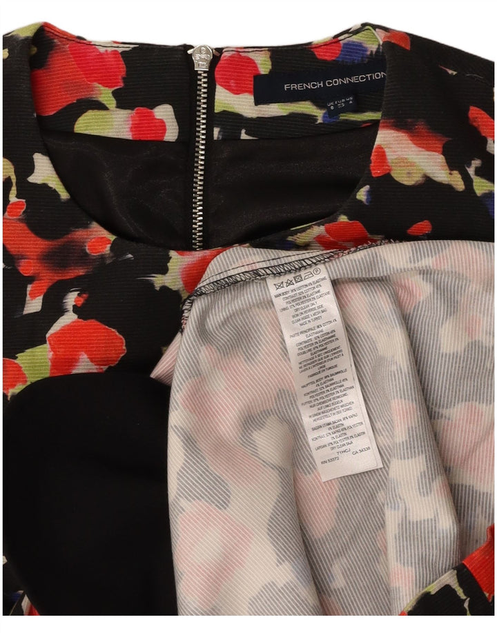 FRENCH CONNECTION Damen-A-Linien-Kleid, Größe S, Schwarz, Blumenmuster, Baumwolle